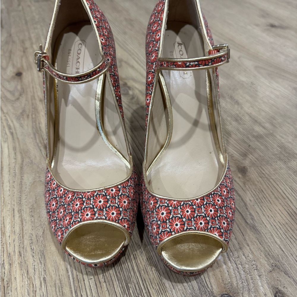 Coach Women's “Shea” Floral print  Peep-Toe Heels